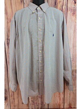 Ralph Lauren Mens Checkered Button-Down Shirt Size 3XB Orange/Blue